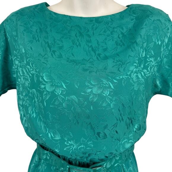 Act I Vintage Floral Satin Print Short Sleeve Blouson USA Made Green Dress sz 4 - Picture 5 of 16